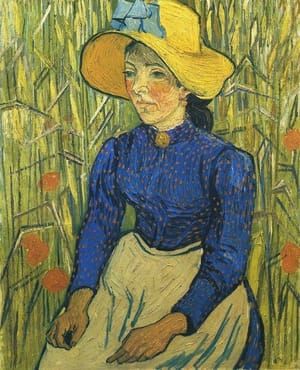 Artwork Title: Young Peasant Woman with Straw Hat Sitting in the Wheat