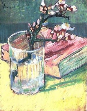 Artwork Title: Blossoming Almond Branch in a Glass with a Book