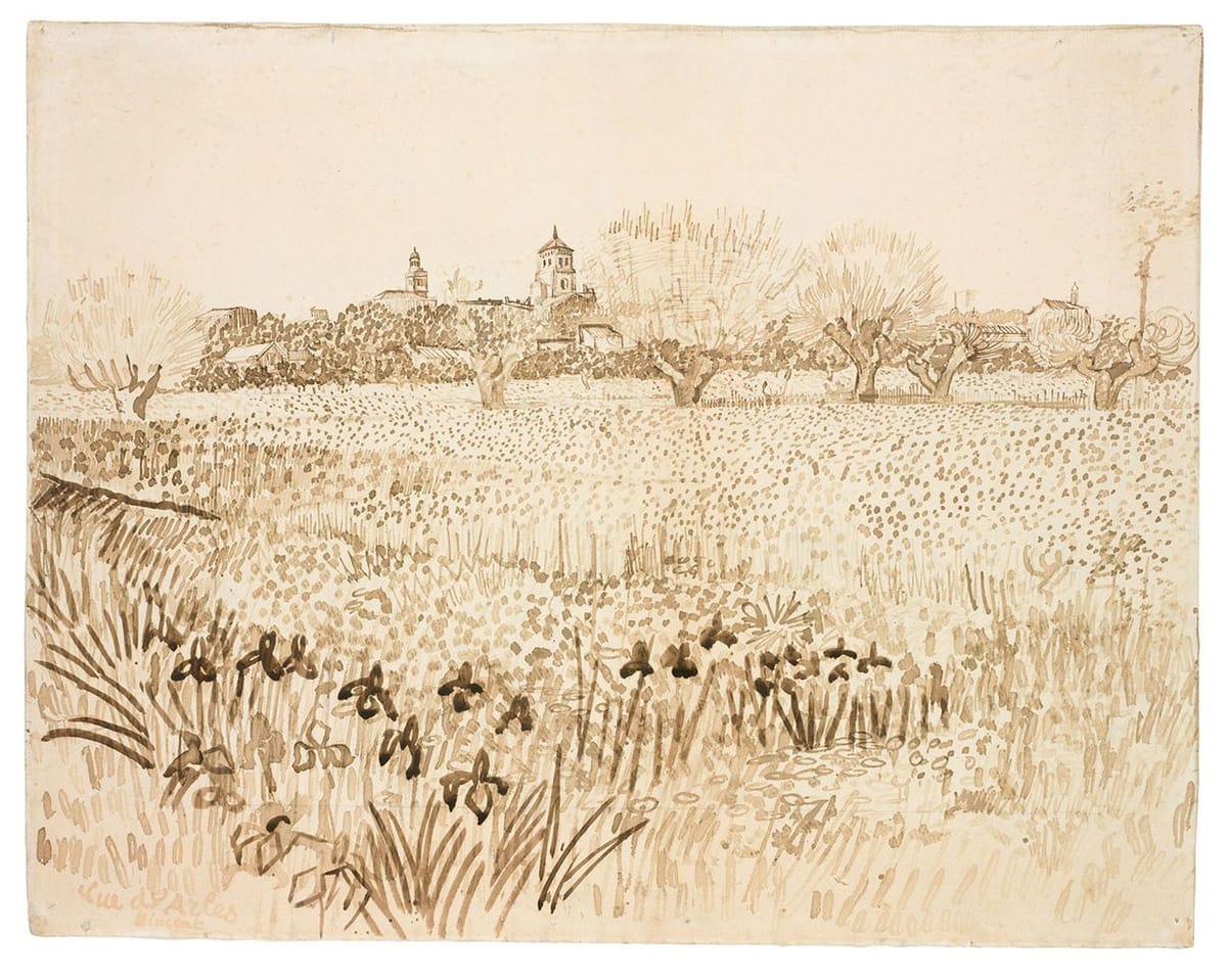Artwork Title: View of Arles with Irises in the Foreground