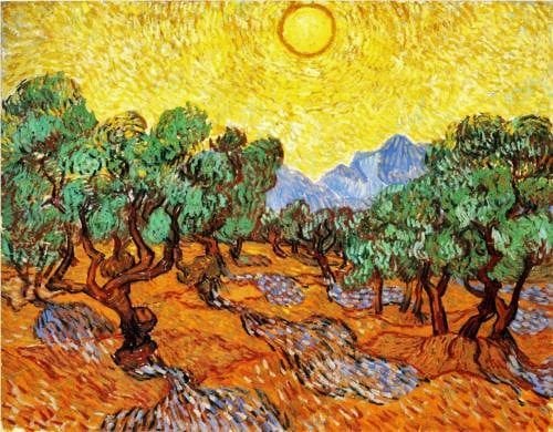 Artwork Title: Olive Trees with Yellow Light and Sun