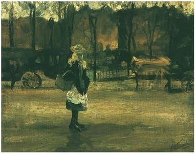 Artwork Title: A Girl In The Street, Two Coaches In The Background