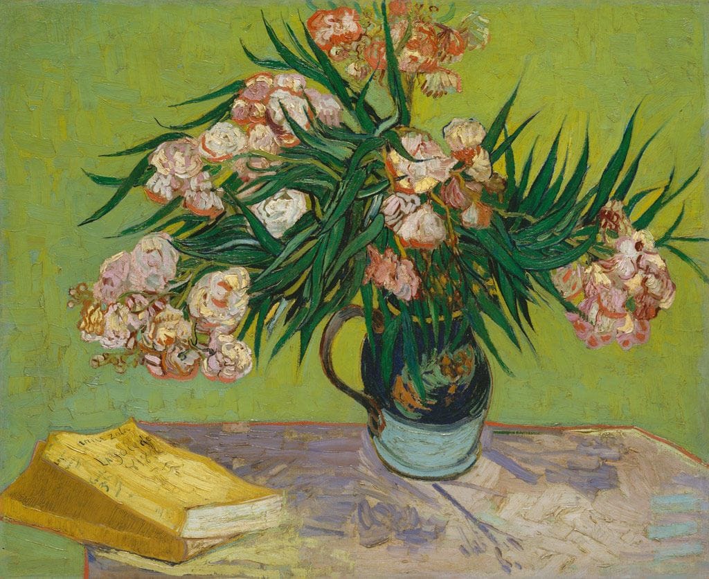 Artwork Title: Vase With Oleander And Books