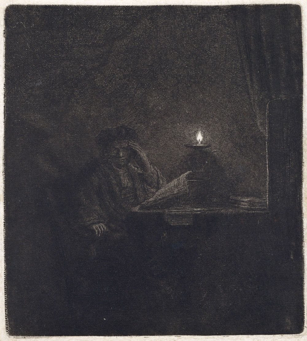 Artwork Title: Student at a Table by Candlelight