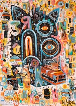 Artwork Title: Big Flying Head & Friend-skulls