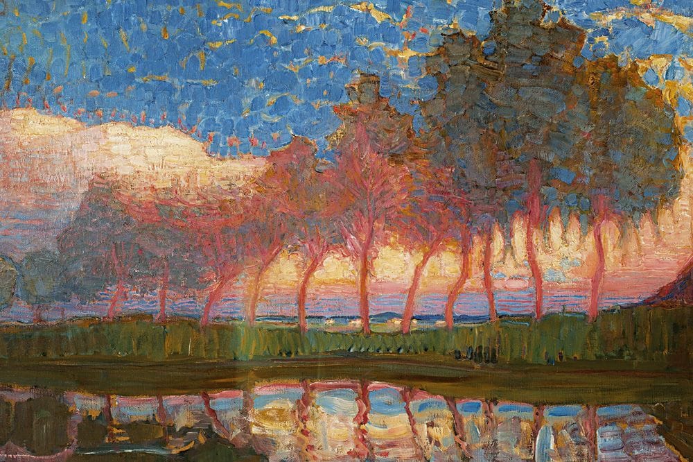 Artwork Title: Row of Eleven Poplars in Red, Yellow, Blue et Green