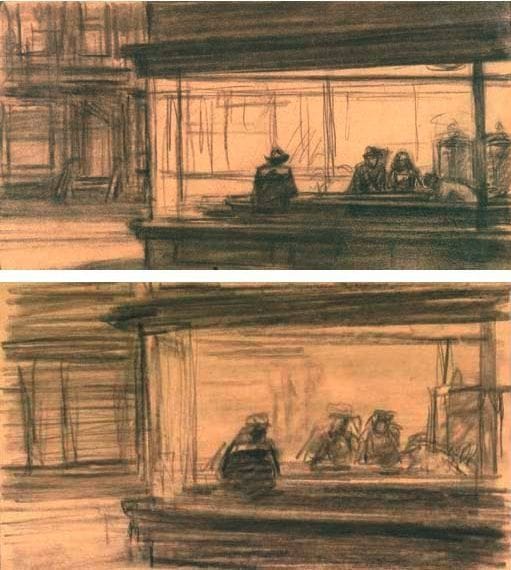 Artwork Title: Sketches and preliminaries for Nighthawks