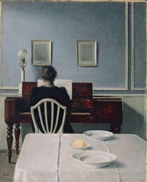 Artwork Title: Interior with Woman at Piano, Strandgade 30