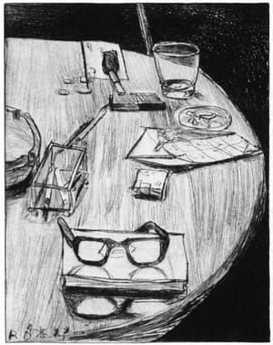 Artwork Title: #26 (Table Still Life with Ashtray and Numbers) from 41 Etchings Drypoints