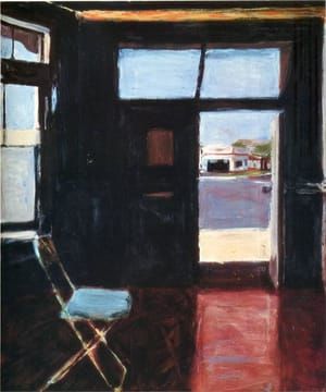Artwork Title: Interior With View Of Buildings