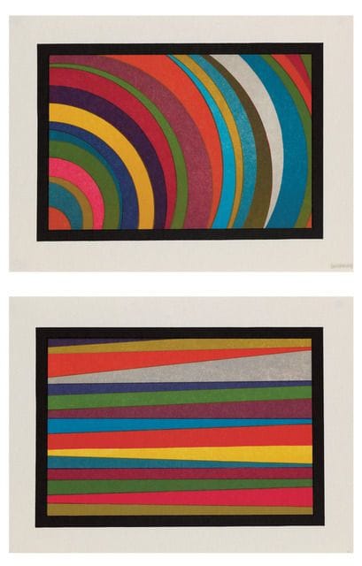 Artwork Title: Irregular Horizontal Color Bands and Irregular Colour Arcs from the Lower Left Corner