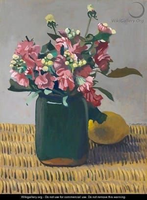 Artwork Title: Pink Stock (Matthiola) And Lemon In A Basket