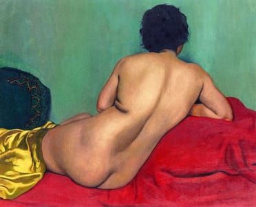 Artwork Title: Nude from behind on a Red Sofa