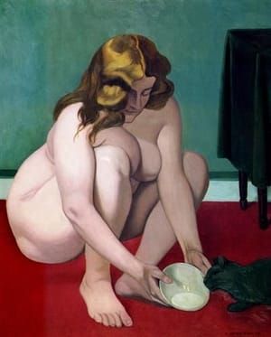 Artwork Title: Femme accroupie offrant du lait a un chat (Squatting Woman Offering Milk to a Cat)