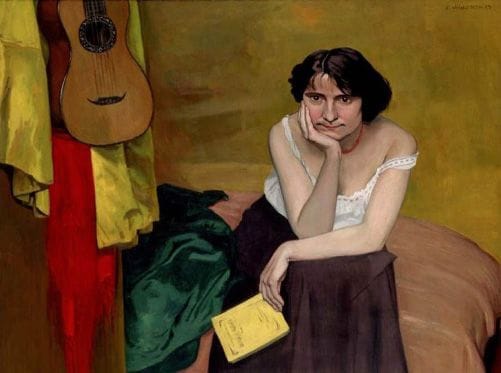 Artwork Title: Femme brune assise de face, avec guitar