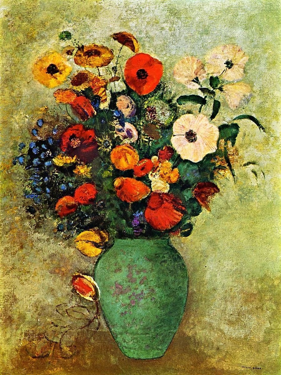 Artwork Title: Bouquet of Flowers in a Green Vase
