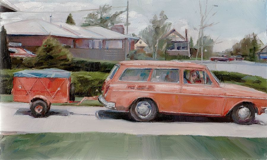 Artwork Title: An Orange Car And Trailer