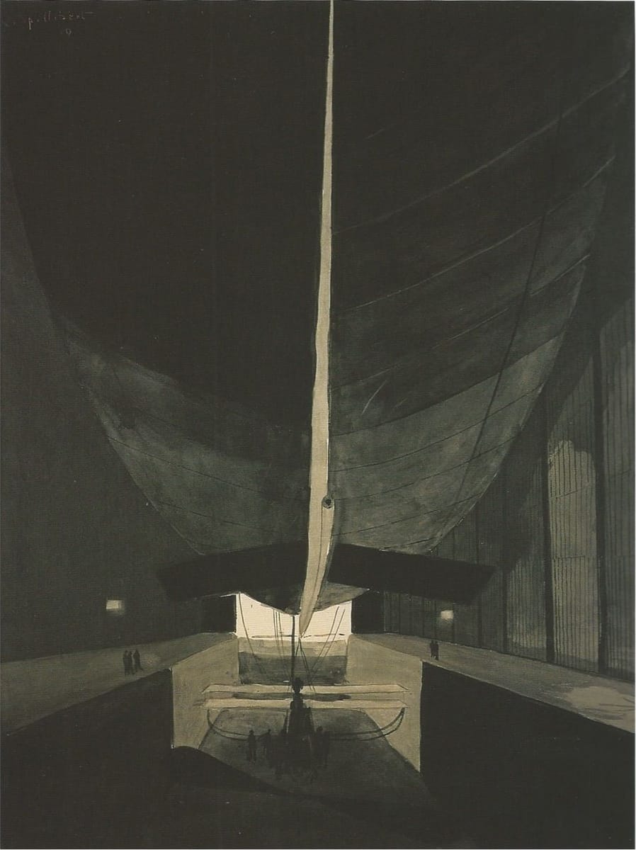 Artwork Title: The dirigeable dans son hangar / The airship in its hangar
