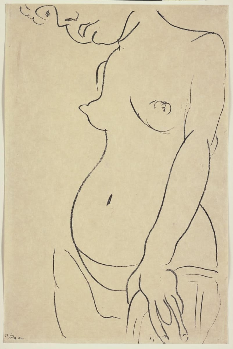Artwork Title: Three-Quarter Nude, Head Partly Showing (Nu de trois-quarts, une partie de la tête coupée)