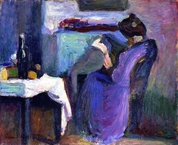 Artwork Title: Reading woman with violet dress