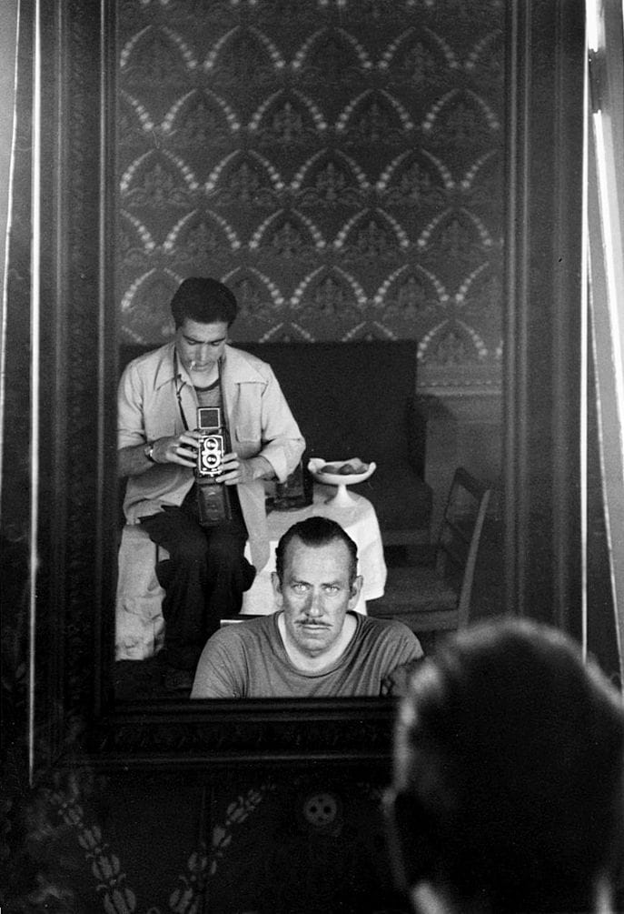 Artwork Title: Author John Steinbeck in Moscow, photographed in his hotel room mirror