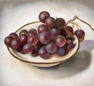 Artwork Title: Grapes on a White Dish - Dark Rim