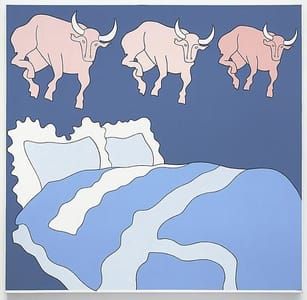 Artwork Title: Three Bulls and a Bed