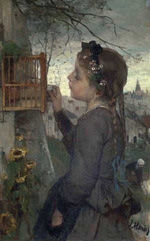Artwork Title: Girl Feeding a Bird in a Cage