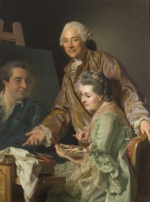 Artwork Title: Self Portrait with his wife Marie Suzanne Giroust Painting a Portrait of Henrik Wilhelm Peill