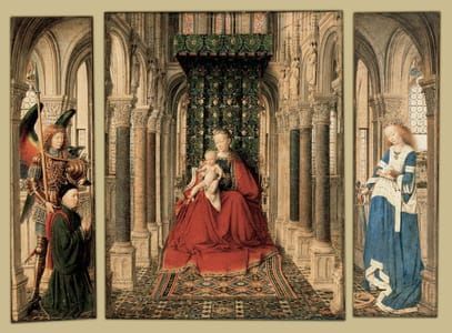Artwork Title: Triptych of Mary and Child, St. Michael, and the Catherine