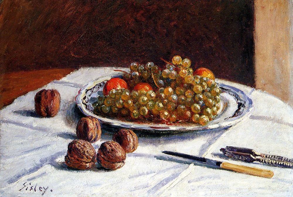 Artwork Title: Grapes And Walnuts On A Table