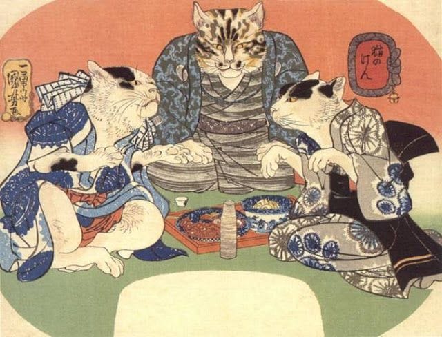 Artwork Title: Three Cats at an Indoor Party