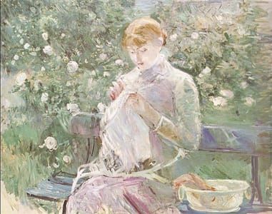 Artwork Title: Young Woman Sewing In A Garden