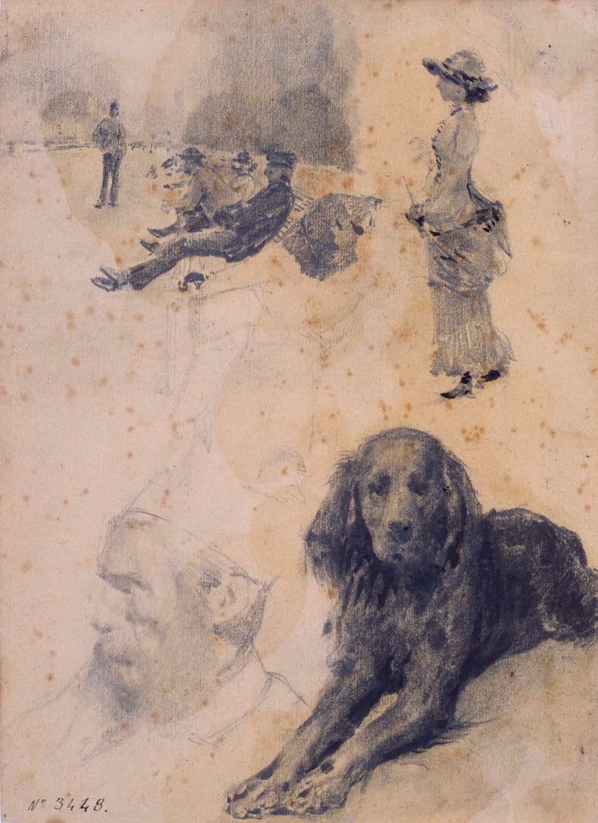 Artwork Title: Figure Studies and Study of Dog