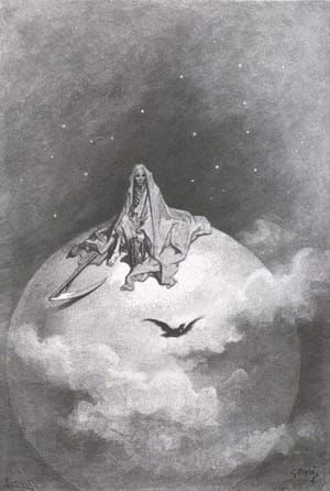 Artwork Title: Death Depicted as the Grim Reaper on Top of the Moon
