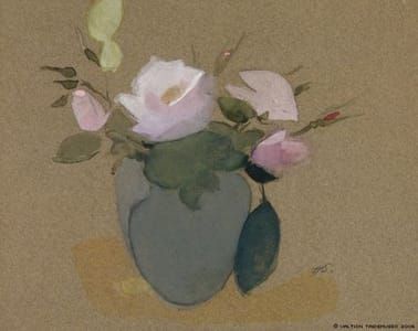 Artwork Title: Roses in a Blue-Green Vase