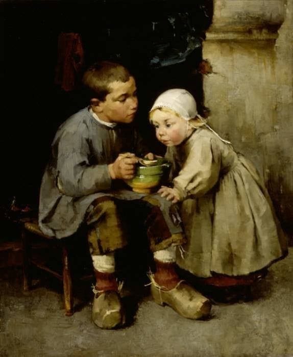 Artwork Title: A Boy Feeding His Younger Sister