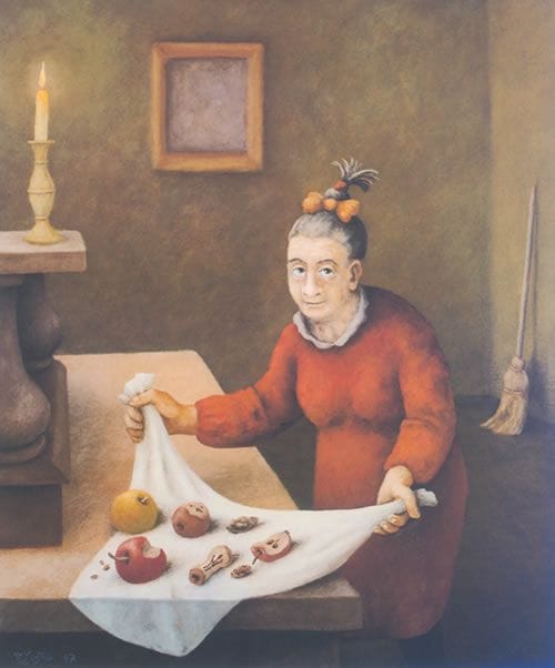 Artwork Title: Aunt H. Shows Her Collection Of Apples