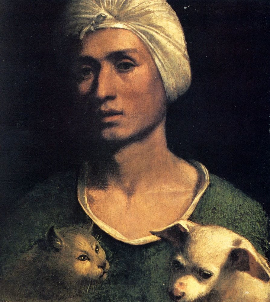 Artwork Title: Portrait Of a Young Man With a Dog And a Cat