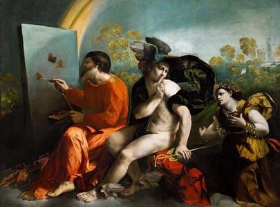 Artwork Title: Jupiter painting butterflies, Mercury and Virtue