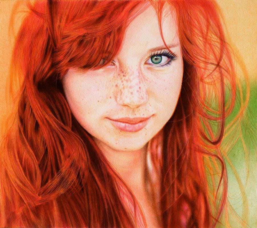 Artwork Title: Portrait - Redhead Girl - Ballpoint Pen