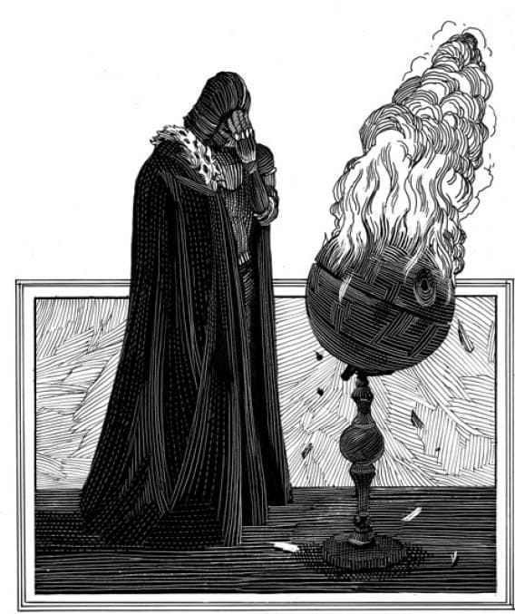 Artwork Title: Darth Vader mourns the destruction of the Death Star in William Shakespeare’s Star Wars