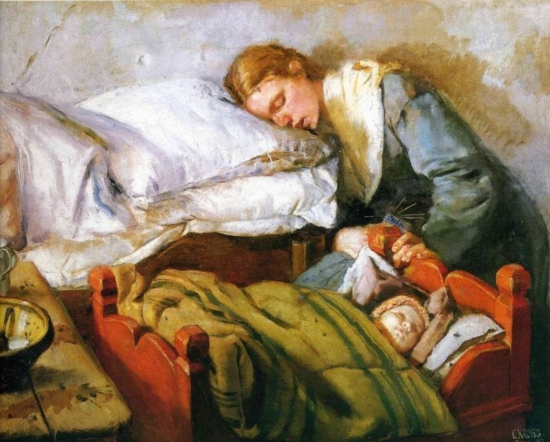 Artwork Title: Sovende mor ved sit barns vugge (Mother Sleeping by Baby's Cradle)