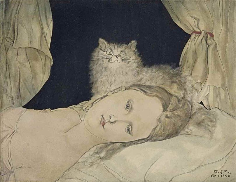 Artwork Title: Bust of Woman Lying Next to the Cat