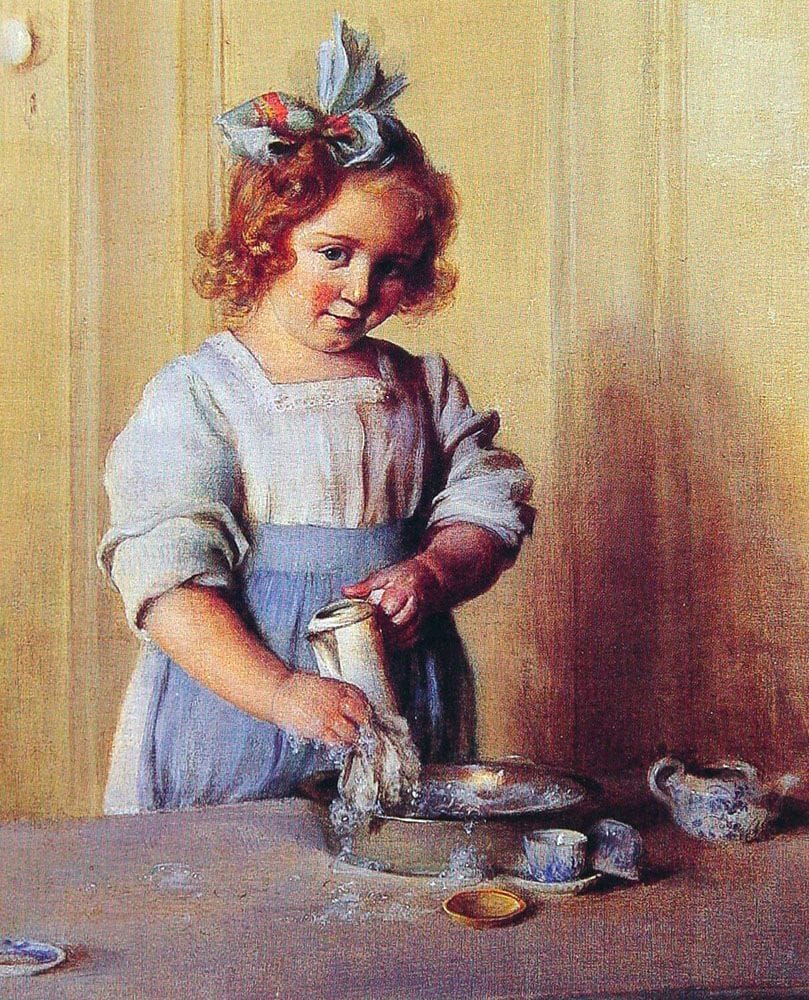 Artwork Title: Washing Dishes Emily And Her Tea Set