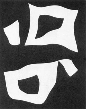 Artwork Title: Constellation of Three White Forms on Black Ground
