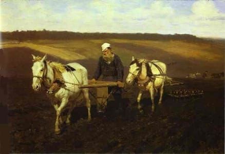Artwork Title: Leo Tolstoy is on a ploughed field