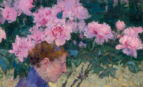 Artwork Title: Peonies and Head of a Woman