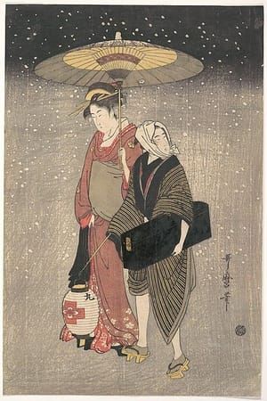 Artwork Title: Geisha Walking Through The Snow At Night