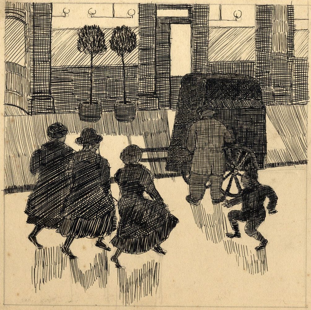 Artwork Title: Street Scene with Figures and Carriage