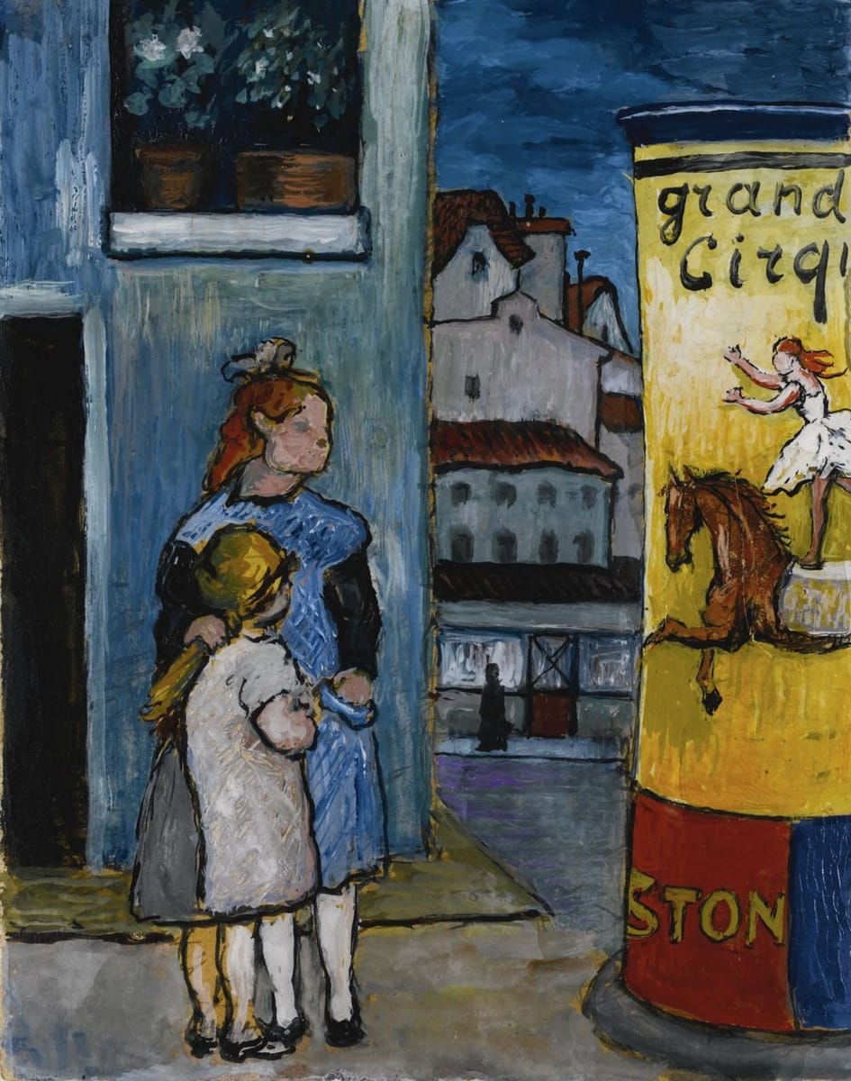 Artwork Title: Two Children in Front of a Billboard for Grand Cirque